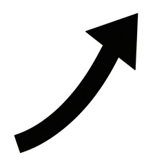 Black upward curved arrow with transparent background