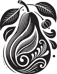 Black Color Pear Silhouette Vector Illustration, Solid White Background