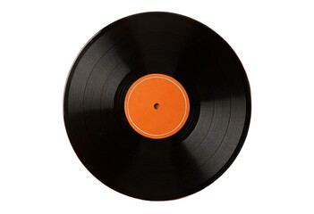Fototapeta premium Black vinyl record with orange center on transparent background