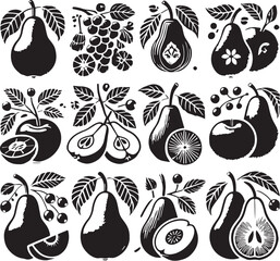 Black Color Pear Silhouette Vector Illustration, Solid White Background