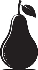 Black Color Pear Silhouette Vector Illustration, Solid White Background