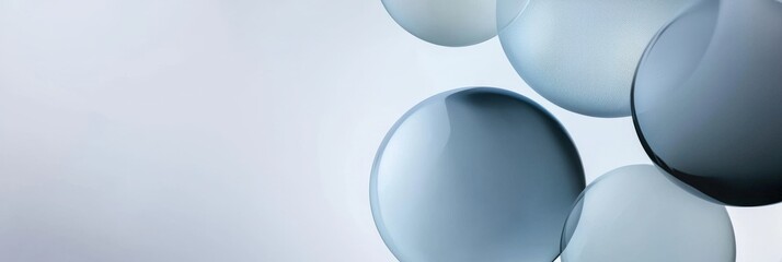 Minimalistic background with overlapping translucent spheres in soft gray and blue,