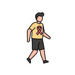 Man Walking with Pink Ribbon: A man walking with a pink ribbon on his chest symbolizes support and awareness for cancer.