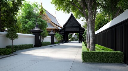 Serene Pathway to Traditional Asian Building