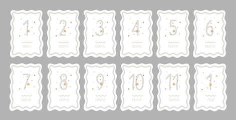 Baby Milestone Cards with numbers in pastel colors. Baby's first 12 numbers. Babys first year baby boy or girl shower gifts.