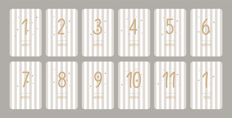 Baby Milestone Cards with numbers in pastel colors. Baby's first 12 numbers. Babys first year baby boy or girl shower gifts.