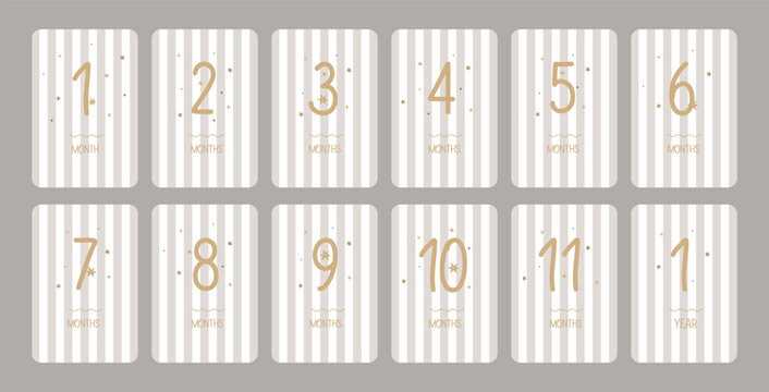 Baby Milestone Cards with numbers in pastel colors. Baby's first 12 numbers. Babys first year baby boy or girl shower gifts.