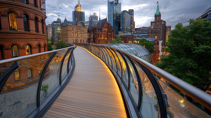 stunning architectural marvel showcasing modern design, this bridge features sleek lines and beautiful cityscape backdrop