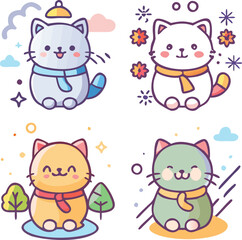 Cute Seasonal Cat Vector Pack: Adorable Illustrations for Every Season