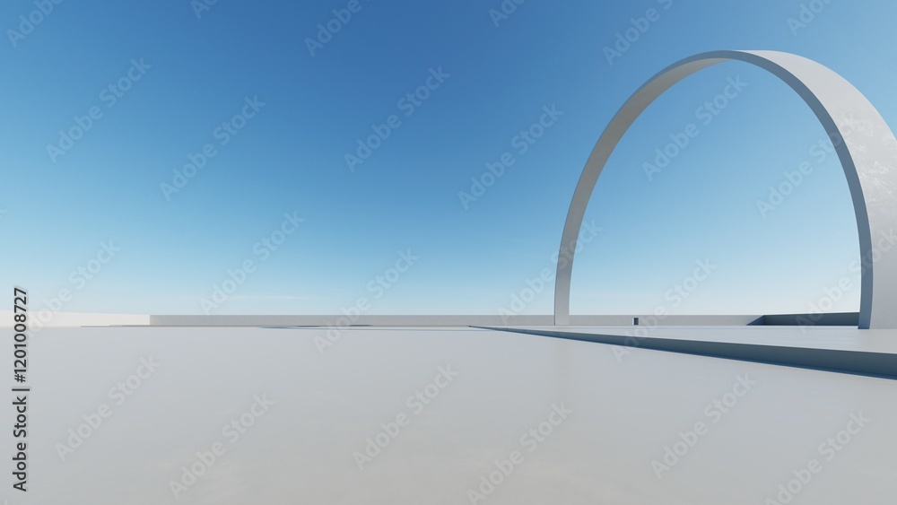 Aufkleber 3d render of abstract modern architecture with empty cement floor, minimal exterior, car presentatio