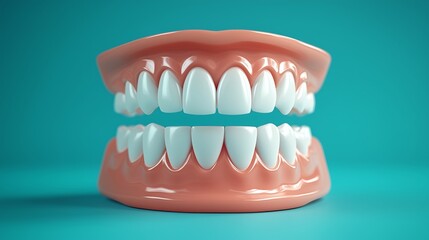 Obraz premium Detailed model of human teeth displayed against a vibrant blue background for educational purposes