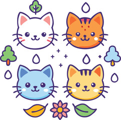 Kawaii Seasonal Cat Vectors: Perfect for Design and Decor Projects
