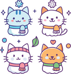 Kawaii Seasonal Cat Vectors: Perfect for Design and Decor Projects