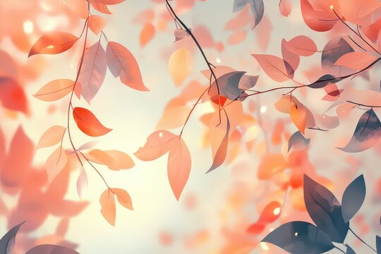 A nature-inspired animation loop of leaves swaying gently in the wind under soft sunlight.