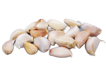 Fresh Raw Garlic Cloves Piled on a White Background for Cooking