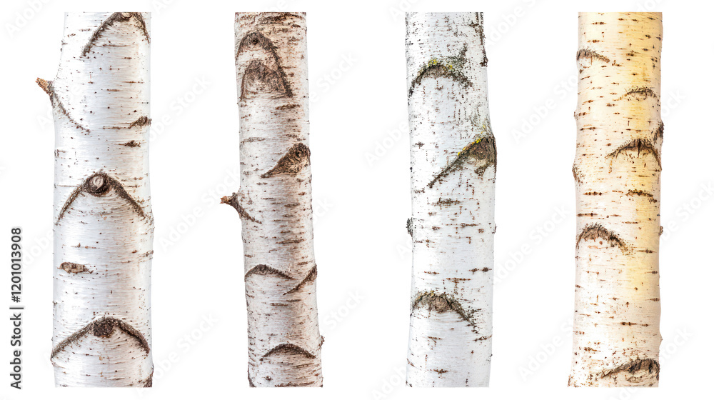Poster birch tree trunks on transparent background generative ai