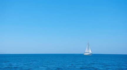 Fototapeta premium Sailboat gliding on a serene blue sea under a clear sky, symbolizing freedom and tranquility