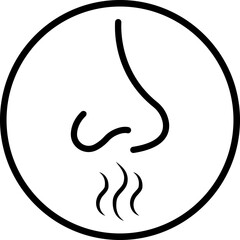 Nose icon related with nasal. Contains monochrome line vector like nasal, smell, organ, breathe, sneeze, sniff and more. Simple outline sign isolated on transparent background.