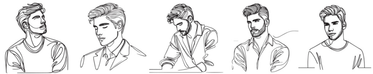 vector set of men with continuous line style
