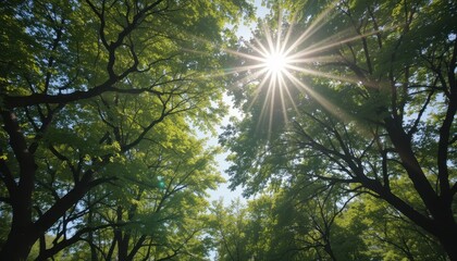 Sunlit tree canopies with dappled light 