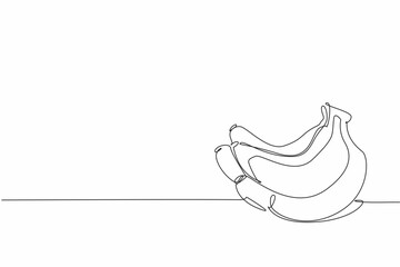 Single one line drawing bunch of bananas. Bunch of ripe bananas ready to eat. Creamy. Contains lots of vitamins. Facilitates digestion. National Banana Day. Continuous line design graphic illustration