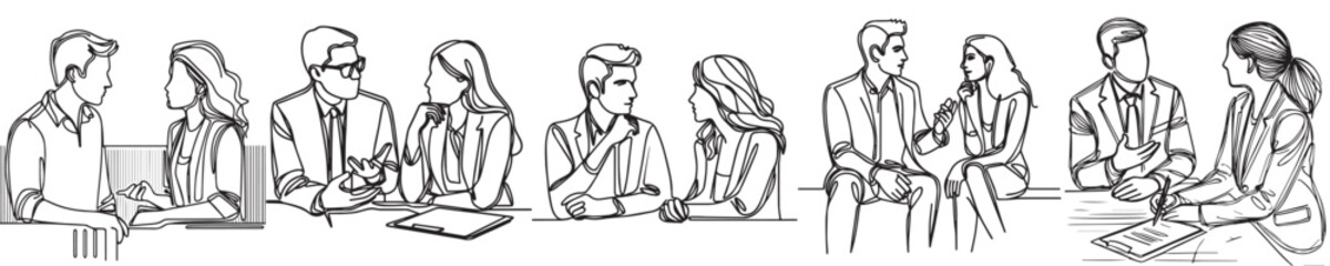 vector group of men and women talking in a continuous line style