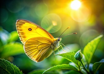 Fototapeta premium Delicate Yellow Butterfly with Bokeh Background - Macro Stock Photo