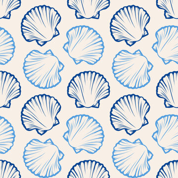 Hand drawn sea shells. Beautiful marine design elements, perfect for prints and patterns.Vector seamless pattern ,Design for fashion , fabric, textile, wallpaper , wrapping and all prints