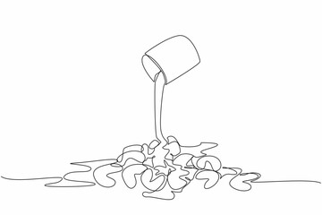 Single one line drawing cashew drizzled with chocolate sauce on top. Steps to make cashews more delicious. Tasty. National Chocolate Covered Cashews Day. Continuous line design graphic illustration