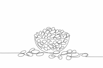 Single one line drawing colorful jelly beans placed in a glass bowl. A large bowl could not hold the many enthusiasts. Delicious. National Jelly Bean Day. Continuous line design graphic illustration