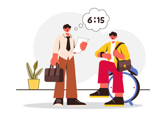 Morning Rush Vector Illustration featuring People Rushing to Businesses, Morning City Life, Time Management, and the Urgency of Time Running Out