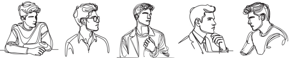 vector set of men with continuous line style