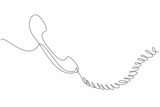 Continuous one line drawing retro telephone receiver with coiled cord. The telephone cable is thick and tangles easily. Vintage. National Telephone Day. Single line draw design vector illustration