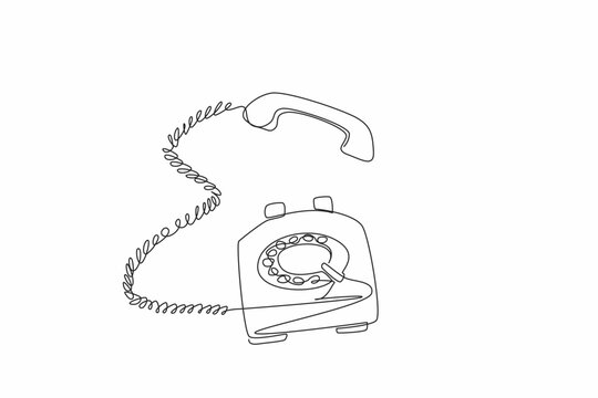 Single continuous line drawing retro telephone with the telephone receiver raised and at the top. The ringing sound of landline. Classic. National Telephone Day. One line design vector illustration