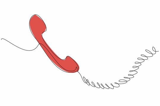 Continuous one line drawing retro telephone receiver with coiled cord. The telephone cable is thick and tangles easily. Vintage. National Telephone Day. Single line draw design vector illustration