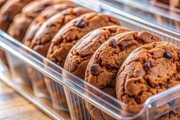 Fototapeta premium Delicious Homemade Brown Chocolate Cookies in Clear Packaging - Stock Photo