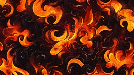 Fiery pattern with glowing edges and intricate flowing designs in warm colors