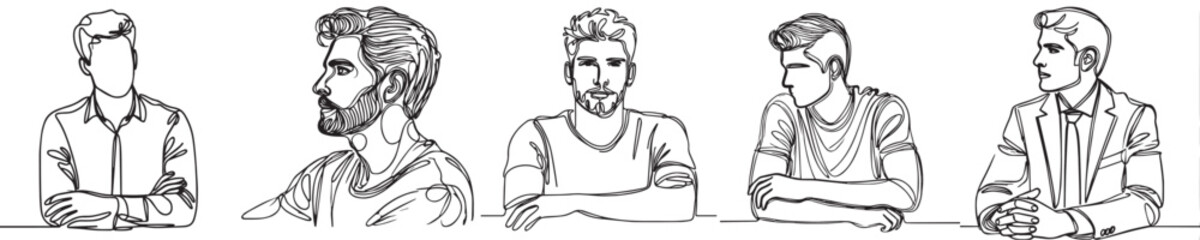 vector set of men with continuous line style