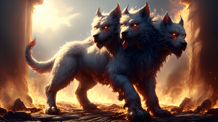 Cerberus, the three head guardian of the entrance to the underworld in Greek mythology. 
