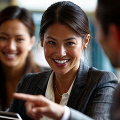Obraz premium Close-up of diverse business professionals smiling and working together