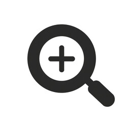 Magnifying glass with plus sign icon on transparent background