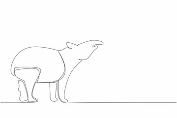 Single continuous line drawing tapir pose. Land mammal native to South America. Its food is young leaves. The nose functions to take in food. World Tapir Day. One line design vector illustration
