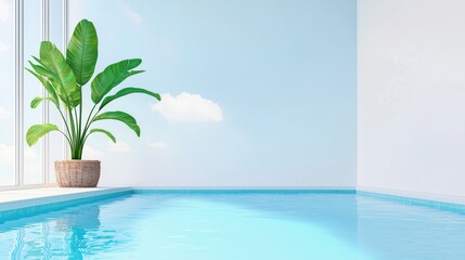 Minimalist or Aesthetic Pools Indoor pool with white walls and large windows, providing a bright and airy space for relaxation.