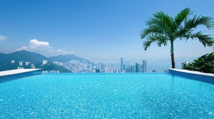 Obraz premium Luxury Infinity Pools Rooftop infinity pool with panoramic city views, ideal for capturing the vibrant energy of urban life.