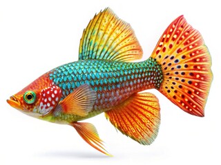 Striking Sailfin Molly Fish, Speckled Pattern, White Background Stock Photo
