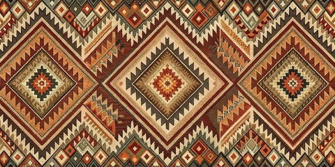 Intricate Southwestern Geometric Textile Design Featuring Earthy Tones and Bold Patterns