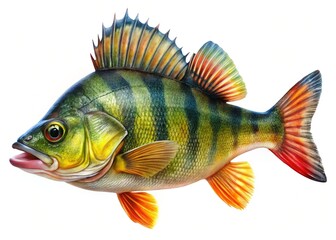 Fototapeta premium Vibrant Perch Fish Isolated on Pure White Background - Stock Photo