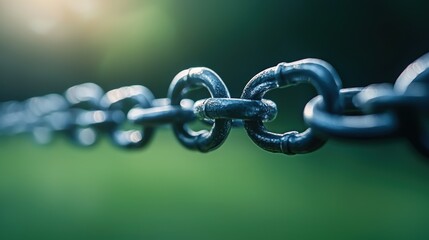 Chain Links Close up of interconnected chain links, symbolizing strength, unity, and the power of connection.