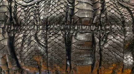 Black snake leather, shiny python leather, snake leather bag, decorative background.