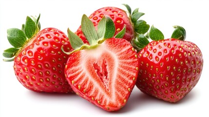 Fresh Ripe Strawberries with Slice on White Background